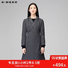 sdeer圣迪奥2017冬装新款简约设计感斜襟毛呢风衣外套女S17481869图片