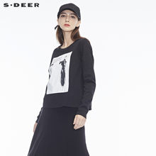 sdeer圣迪奥2018冬装新款字母抽象人物印花装饰针织衫S18480243图片