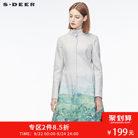 sdeer圣迪奥女装简约廓形印花大衣S16481790商品大图