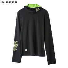sdeer圣迪奥撞色英文面料拼接开衩下摆时尚高领针织衫S18480265图片