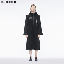 sdeer圣迪奥女装英伦风字母刺绣拉链连帽长款外套S18381831图片