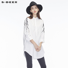 sdeer圣迪奥休闲撞色龟裂纹理图案装饰弧形下摆翻领上衣S18480558图片