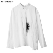 sdeer圣迪奥个性剪裁设计撞色英文图案装饰时尚翻领上衣S18480569图片