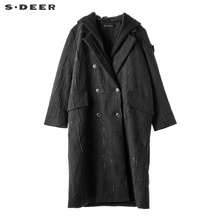 sdeer圣迪奥酷感时尚新潮立体纹理面料双排扣连帽棉衣S18481830图片