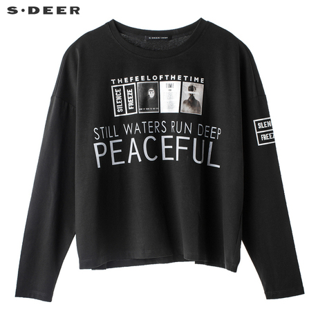 sdeer圣迪奥英文字母印花图案装饰落肩袖型时尚针织衫S18460201商品大图