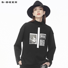 sdeer圣迪奥女装简约撞色印胶字母装饰时尚半高领针织衫S18482256图片