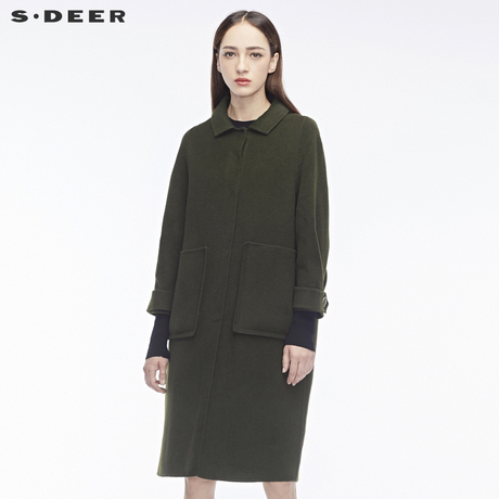 sdeer圣迪奥优雅收褶造型袖口袖袢装饰时尚翻领大衣风衣S18481875商品大图
