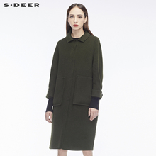 sdeer圣迪奥优雅收褶造型袖口袖袢装饰时尚翻领大衣风衣S18481875图片