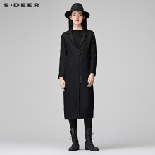 sdeer圣迪奥2018冬装肌理感斜襟修身翻领长款毛呢大衣女S16481891图片