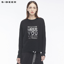sdeer 圣迪奥纯黑简约立体光泽感字母装饰圆领针织衫S18480260图片