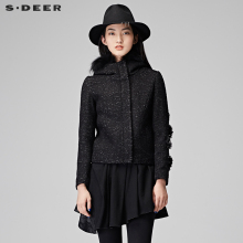 sdeer圣迪奥女装休闲连帽暗黑花朵装饰短款外套S16482232图片