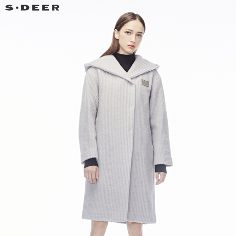sdeer圣迪奥2018秋冬新款立体纹理撞色布贴连帽厚实大衣S18481842商品大图