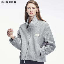 sdeer 圣迪奥立体纹理个性布贴装饰松紧袖口立领外套S18482288图片