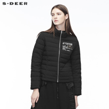 sdeer 圣迪奥网纱拼接设计撞色英文装饰立领羽绒服S18482488图片