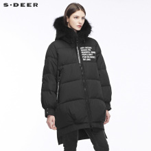 sdeer 圣迪奥飘带装饰时尚开衩下摆设计高领连帽羽绒服S18462411图片