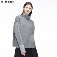 sdeer圣迪奥面料拼接设计立体针织纹理落肩袖型针织衫S18463593图片