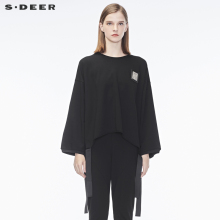 sdeer圣迪奥酷黑开衩飘带设计撞色字母装饰女式针织衫S18380230图片