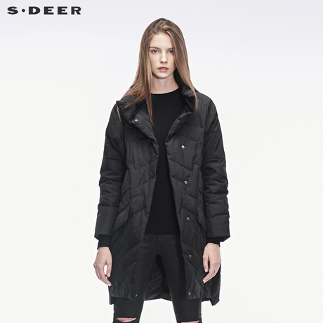 sdeer圣迪奥2018冬装新款个性贴袋前短后长茧型长羽绒服S18462414商品大图