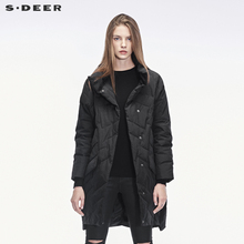 sdeer圣迪奥2018冬装新款个性贴袋前短后长茧型长羽绒服S18462414图片