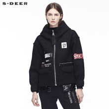 sdeer 圣迪奥撞色字母开衩下摆飘带装饰时尚连帽外套S18482283图片