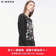 sdeer圣迪奥2018秋冬新款简约印花字母休闲圆领针织衫女S18480272图片
