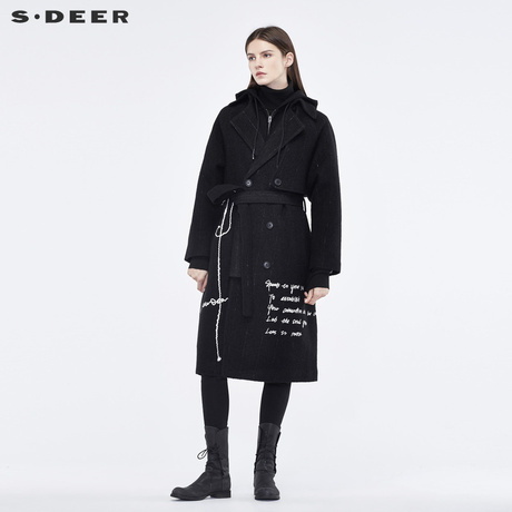 sdeer 圣迪奥刺绣字母创意图案造型装饰抽绳连帽两件套S18481835商品大图