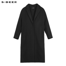 sdeer圣迪奥简约平驳领开衩摆H型长款大衣S18881801图片