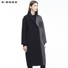 sdeer圣迪奥女面料拼接设计立体刺绣字母装饰平驳领大衣S18481883图片