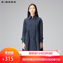 sdeer圣迪奥2019春翻领双排扣高腰长款 A字风衣外套女装 S18181808
