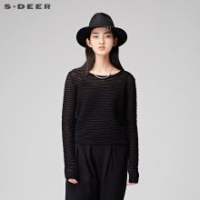 sdeer圣迪奥简约酷黑立体肌理套头圆领短款针织衫S17483572图片