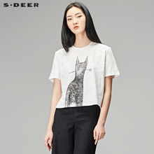 sdeer圣迪奥2018秋装俏皮动物印花套头圆领短袖T恤女装S18180214图片