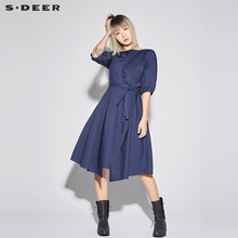 sdeer圣迪奥2018新款女装套头搭片系腰大摆A字连衣裙S18281257图片