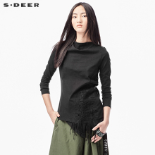 sdeer圣迪奥2018春装潮古典文艺流苏套头雪纺拼接T恤女S17380295图片