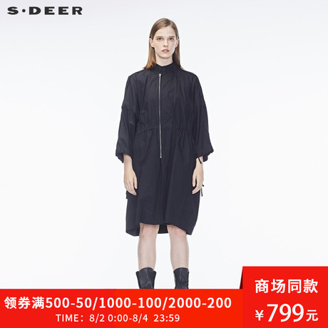 sdeer圣迪奥2018秋装新款立领收腰飘带女式宽松风衣外套S18181818商品大图