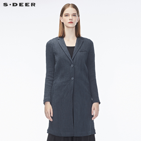 sdeer圣迪奥2018秋装简约纯色肌理质感长款苎麻西装外套S17181805商品大图