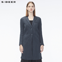 sdeer圣迪奥2018秋装简约纯色肌理质感长款苎麻西装外套S17181805图片