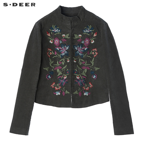 sdeer圣迪奥2018春装复古民族风花朵刺绣占领短款外套女S17382278商品大图