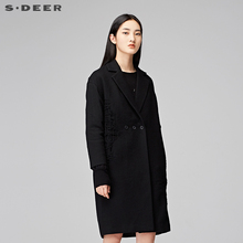 sdeer圣迪奥2018新款复古文艺知性镂空长款潮毛呢大衣女S17481877图片