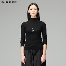 sdeer圣迪奥2018秋装女装圆领套头蝴蝶结飘带长袖针织衫S18183511图片