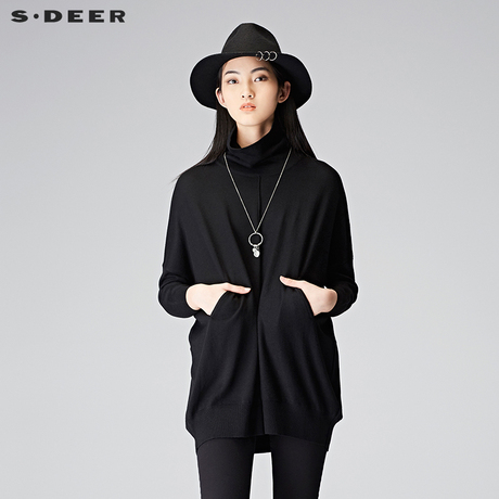 sdeer圣迪奥2017冬装新款纯色宽松口袋蝙蝠袖毛衣针织衫S17483581商品大图