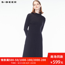sdeer圣迪奥2018秋装新款优雅复古斜纹肌理长袖连衣裙女S18363577图片