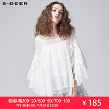 sdeer圣迪奥纯色清透韩式宽松公主袖系绳上衣S17280470图片