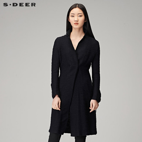 sdeer圣迪奥2018春装粗粝质感长款翻领中长款风衣外套女S16381848商品大图