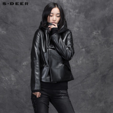 sdeer圣迪奥女装秋冬装几何PU拼接设计感连帽外套S15482254图片