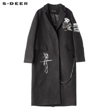 sdeer圣迪奥2017新款时尚抽象印花串珠亮片直筒毛呢大衣S17481875图片