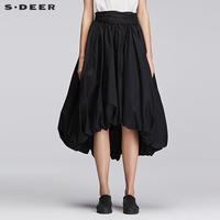 sdeer圣迪奥2018夏装优雅哥特圆弧阔摆腰带花苞裙长裙女S17281189