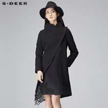 sdeer圣迪奥2018冬装新款中性帅气占领镂空长款毛呢外套S17481878图片