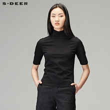 sdeer圣迪奥2018秋装中性套头半高圆领修身中袖T恤女装S18180220图片