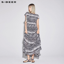 sdeer 圣迪奥女装简约圆领松紧束腰异域风印花连衣裙S18281261图片