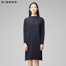 sdeer 圣迪奥简约纯色卷边圆领长款针织衫S17483591图片